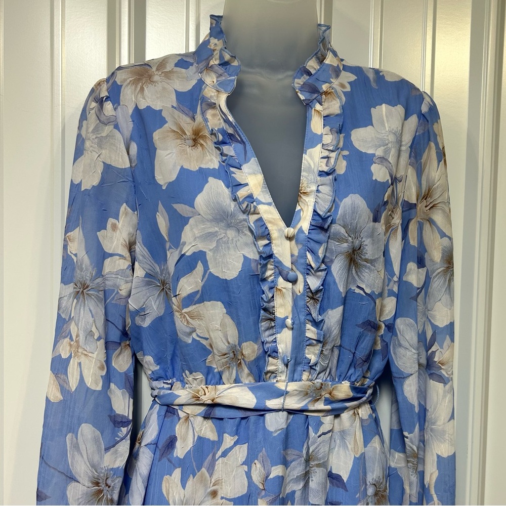 Joie NWT Blue Skies Floral Long Sleeve Ruffle Flowy Knee Length Dress Sz M